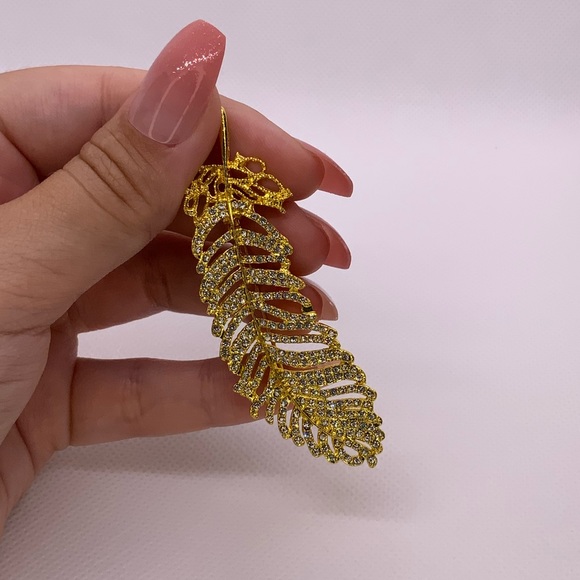 Retro Gold Feather with little Diamonds Brooch - Picture 6 of 10